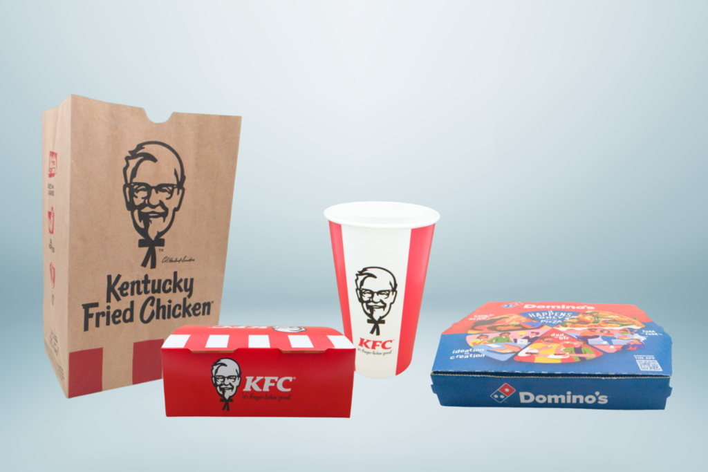 Paper packaging with brand print